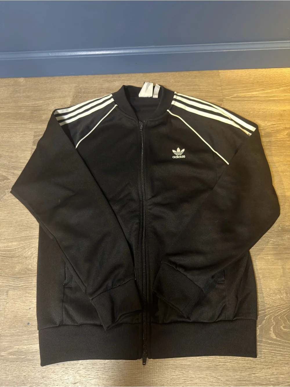 adidas Black Jacket with White Three-Stripes